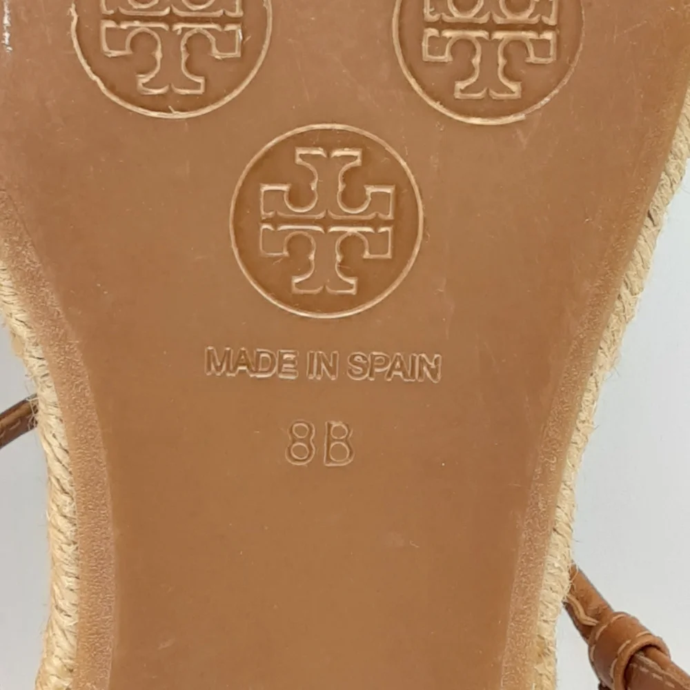 Tory Burch Emmy Brown Leather Espadrille Flat Thong Sandal.